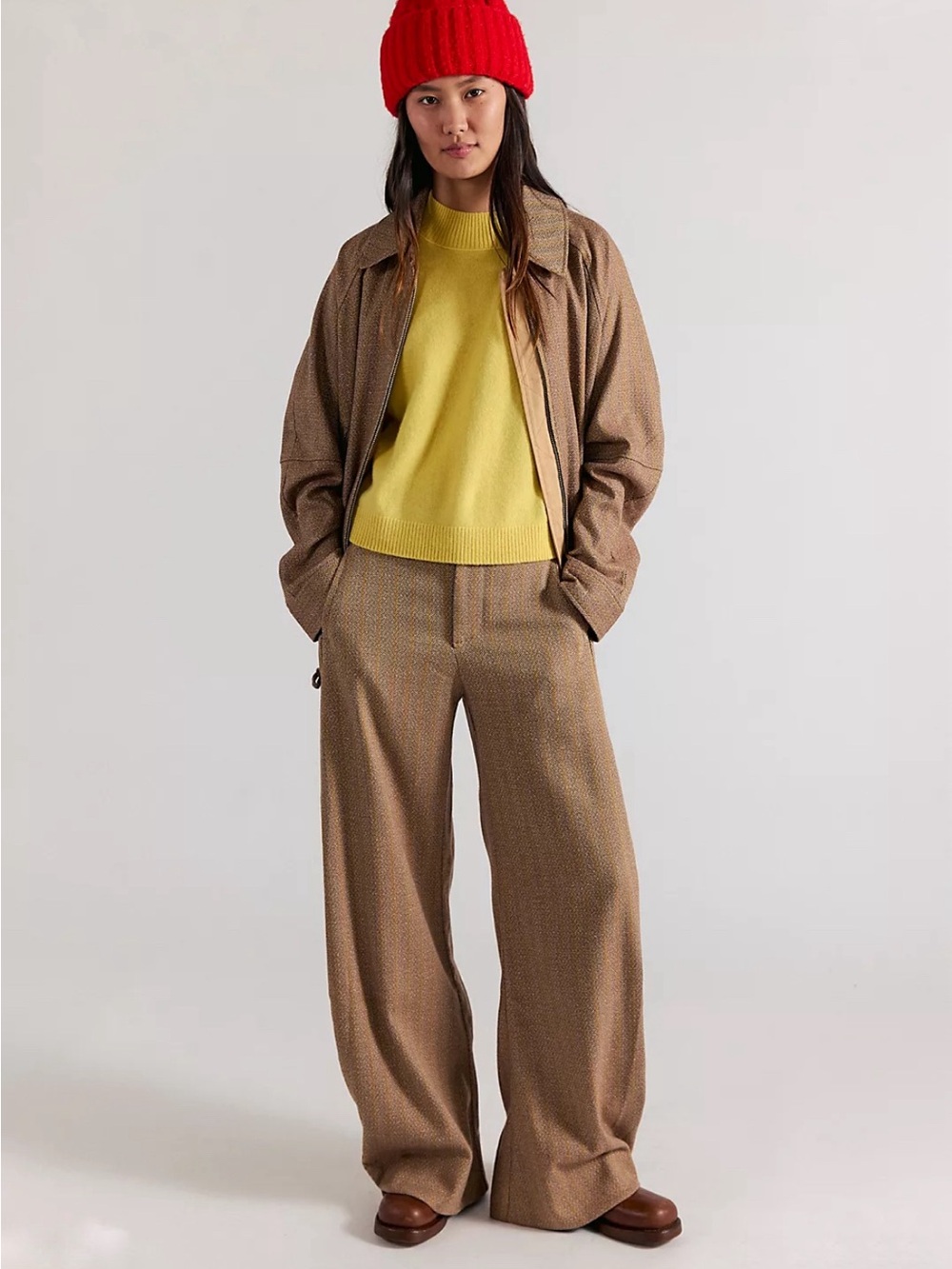 Free people Herringbone Barrel Trousers NEW - Picture 2 of 5